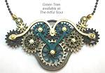 Green Tree Gear Necklace Teal/Sand/Black