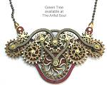 Green Tree Gear Necklace Red/Neutrals