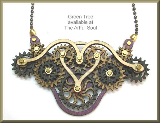 Green Tree Gear Necklace Wine/Black/Tan