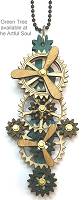 Green Tree Gear Necklace Brown/Black/Teal