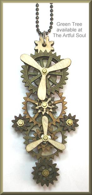 Green Tree Gear Necklace Neutral Browns
