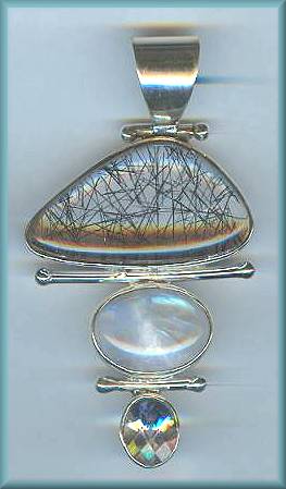 Tourmalinated Quartz Rainbow Moonstone Pendant