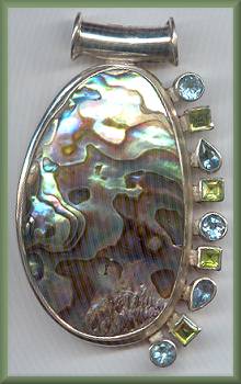 Paua Shell Blue Topaz Peridot Pendant