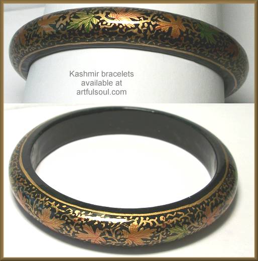 Kashmir Medium Bangle Gold/Red/Green on Black