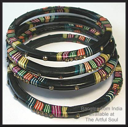 Kashmir Stackable Bangle, Skinny Black