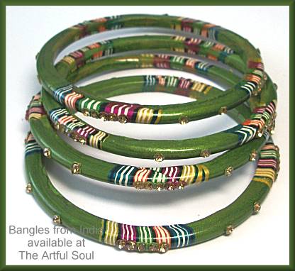 Kashmir Stackable Bangle, Skinny Green
