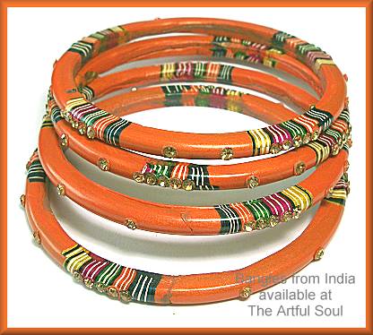 Kashmir Stackable Bangle, Skinny Orange