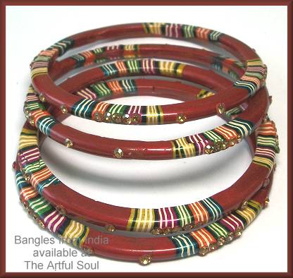 Kashmir Stackable Bangle, Skinny Red