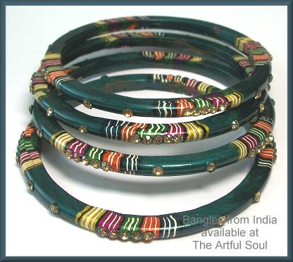 Kashmir Stackable Bangle, Skinny Teal