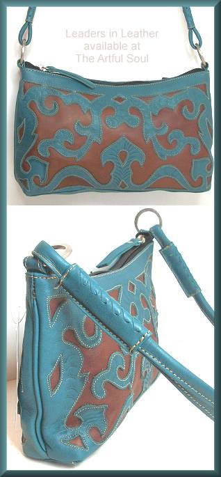 Leaders in Leather Turquoise/Cognac Small Shoulder Bag