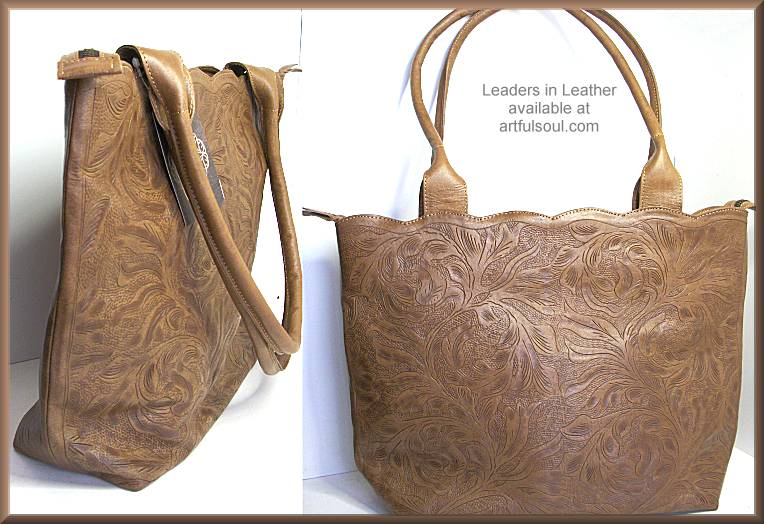 Leaders in Leather Vaquetta Saddle Tan Scallop Tote Bag