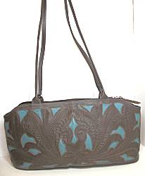 Leaders in Leather Turquoise/Brown Compartment Bag