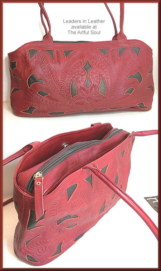 Leaders in Leather Red/Walnut Compartment Bag