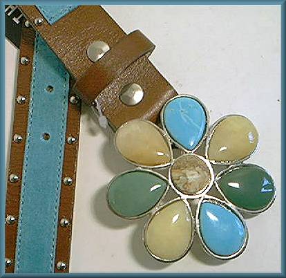 Leatherock Stone Flower Turquoise/Brown Belt