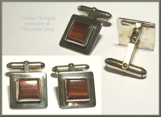 Cecelia Designs Red Tigers Eye Cuff Links