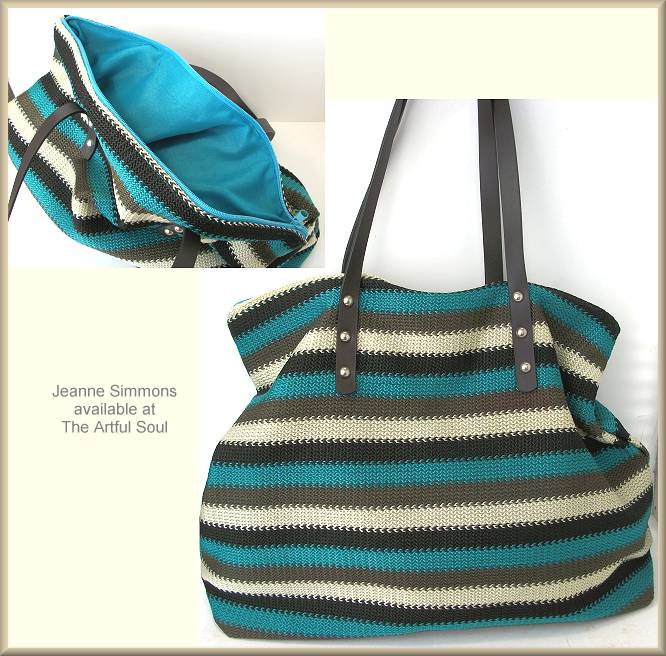 Simmons Zip Beach Tote-Striped Aqua