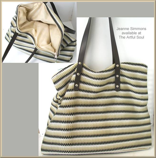 Simmons Zip Beach Tote-Tan Stripe