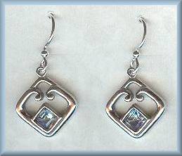 Sierra SS Swirl Square Blue Topaz Earrings