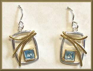 Sierra 2-Tone Abstract Blue Topaz Earrings