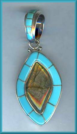 Sajen Labradorite Inlaid Turquoise Pendant