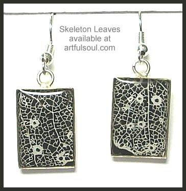 Skeleton Leaf Earrings, White on Black