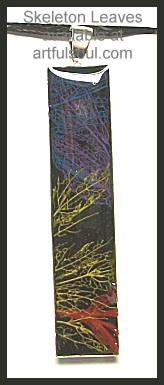 Skeleton Leaf Pendant, Blue/Purple/Yellow/Red on Black