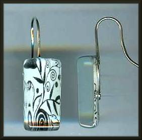 Spirit Lala Leaf Flower B&W Rectangular Earrings