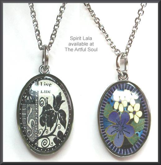 Spirit Lala Purple Flower Oval Reversible Necklace
