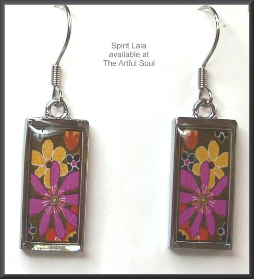 Spirit Lala Retro Flowers Rectangular Earrings