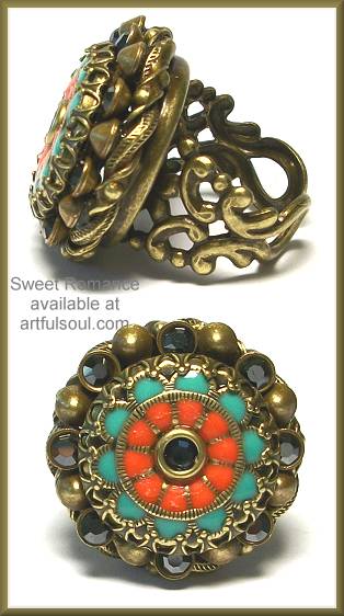 Sweet Romance Ollipop Coral Turquoise Rosette Ring
