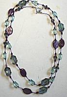 Sun Designs Purple/Aqua Long Knotted Necklace