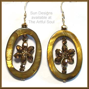 Sun Designs Brown Oval Framed Earrings