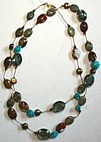 Sun Designs Turquoise/Brown Long Knotted Necklace