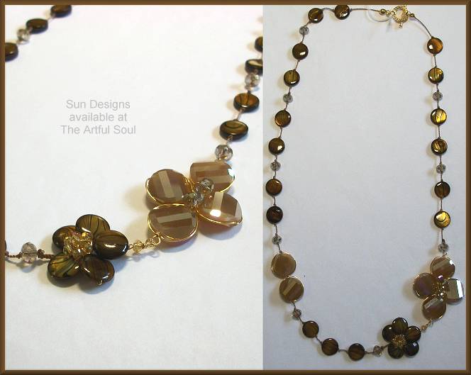 Sun Designs Brown Offset Flower Necklace