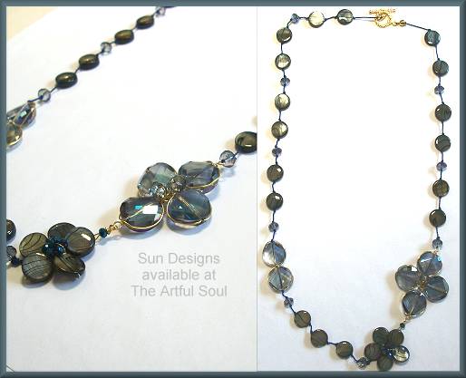 Sun Designs Navy Offset Flower Necklace