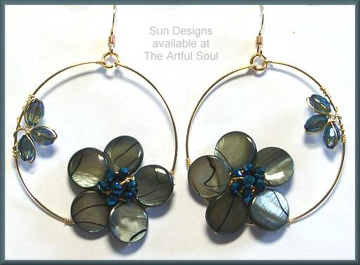 Sun Designs Navy Flower Loop Earrings