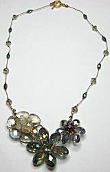 Sun Designs Gray/Lagoon Flower Trio Necklace