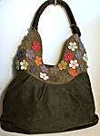 Ultrasuede with Leather Flowers Bag, Espresso/Chocolate