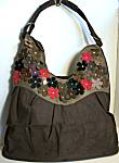 Ultrasuede with Leather Flowers Bag, Espresso/Taupe
