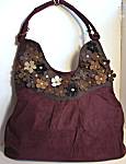 Ultrasuede with Leather Flowers Bag, Burgundy/Brown