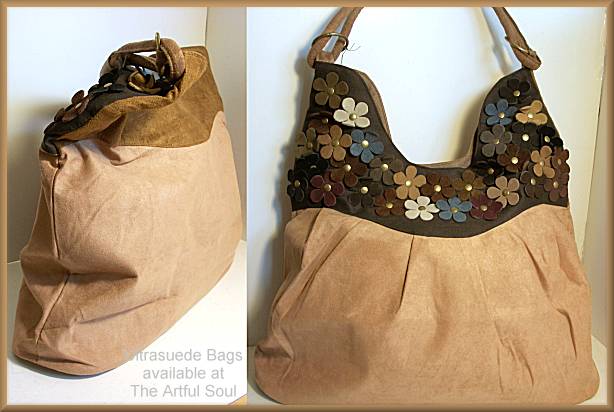 Ultrasuede with Leather Flowers Bag, Caramel/Espresso