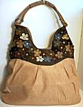 Ultrasuede with Leather Flowers Bag, Caramel/Espresso