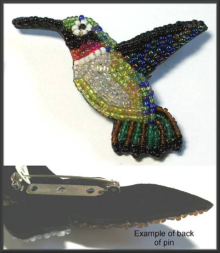 Beaded Small Hummingbird Pin