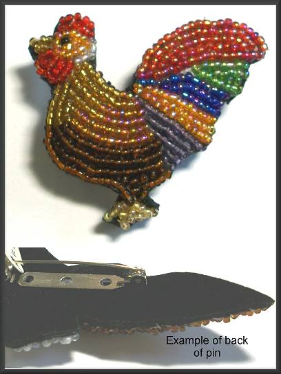 Beaded Rooster Pin