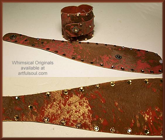 Whimsical Originals Coral/Brown Hide Wrap Cuff Bracelet