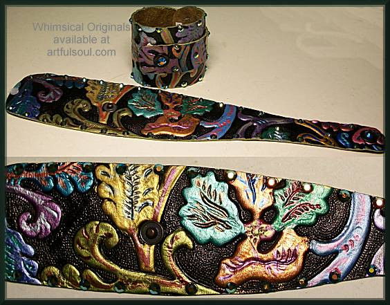 Whimsical Originals Black/Multi Flowers Wrap Cuff Bracelet