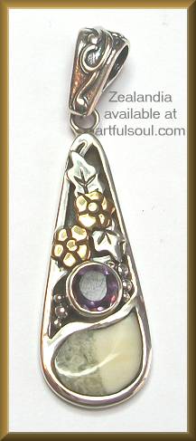 Zealandia Fossil Ivory/Amethyst Pendant