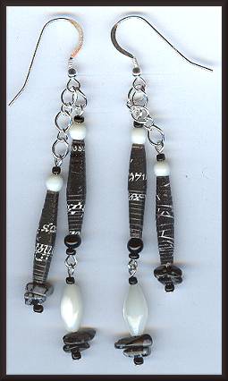 Zendik Arts Paper Bead B&W Earrings